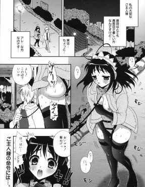 【エロ漫画】ドＳなご主人様に露出散歩からの野外セックスで責められていたドＭメイドが、ご主人様仲間とメイドを入れ替えスワッピングさせられる！